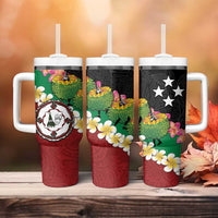 Frangipani Festival Rabaul East New Britain Tumbler With Handle Dukduk Dance With Plumeria - Polynesian Pride