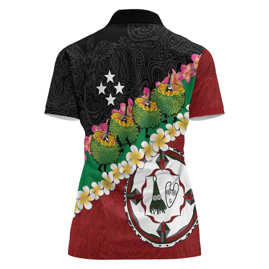 Frangipani Festival Rabaul East New Britain Women Polo Shirt Dukduk Dance With Plumeria - Polynesian Pride