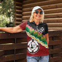 Frangipani Festival Rabaul East New Britain Women Polo Shirt Dukduk Dance With Plumeria - Polynesian Pride