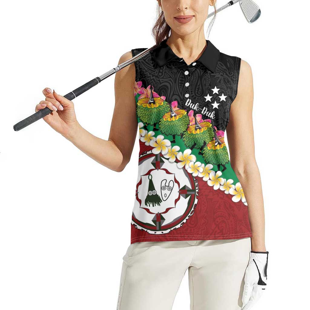 Frangipani Festival Rabaul East New Britain Women Sleeveless Polo Shirt Dukduk Dance With Plumeria - Polynesian Pride