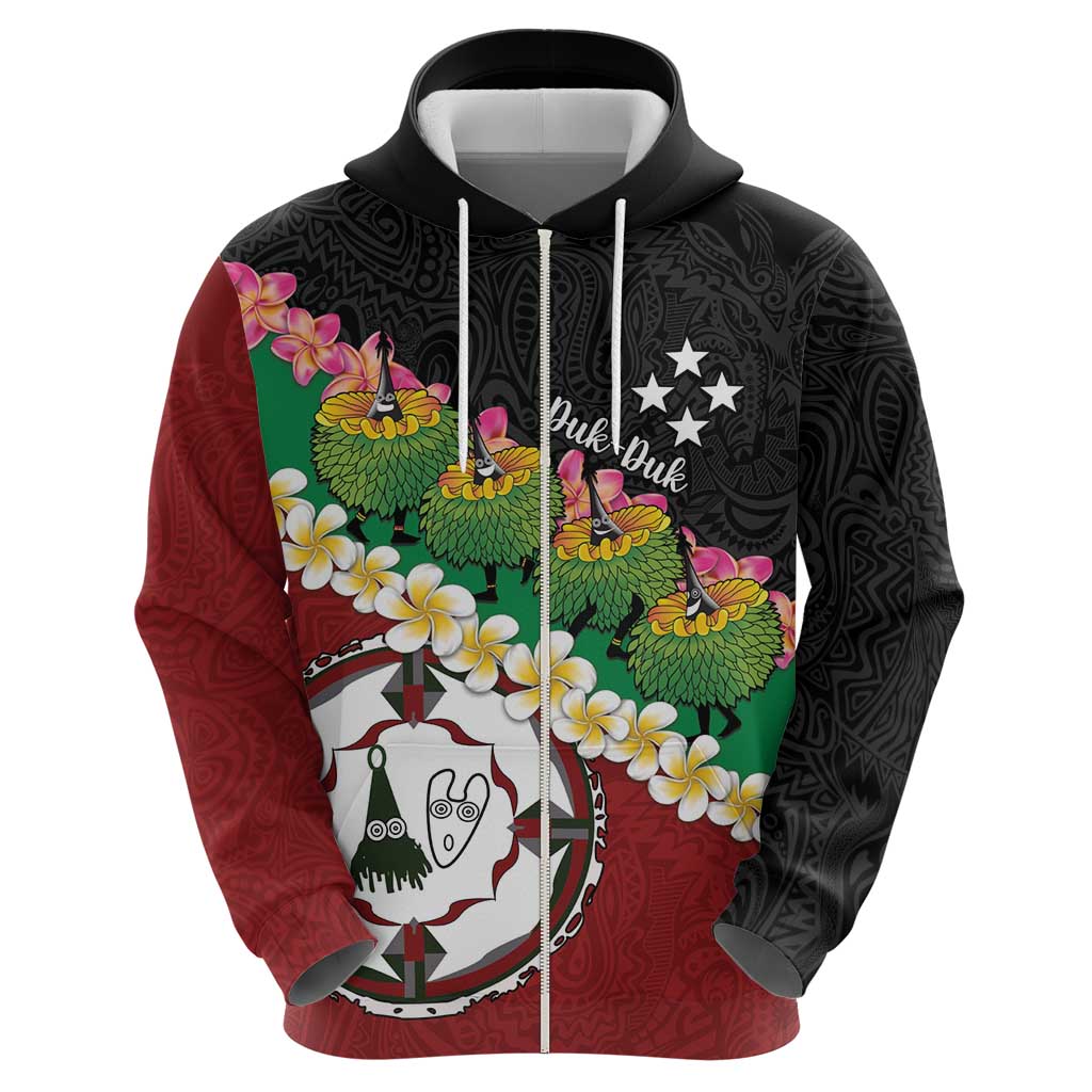 Frangipani Festival Rabaul East New Britain Zip Hoodie Dukduk Dance With Plumeria - Polynesian Pride