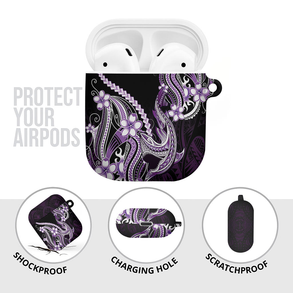 Purple Black Aloha Hawaii AirPods Case Polynesian Shark Tattoo Plumeria