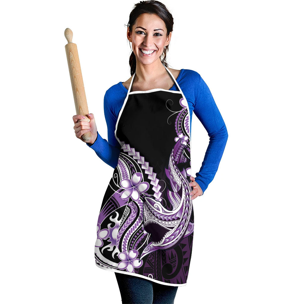 Purple Black Aloha Hawaii Apron Polynesian Shark Tattoo Plumeria