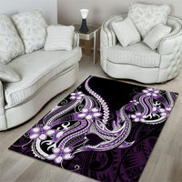 Purple Black Aloha Hawaii Area Rug Polynesian Shark Tattoo Plumeria