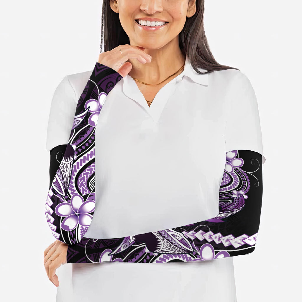 Purple Black Aloha Hawaii Arm Sleeves Polynesian Shark Tattoo Plumeria