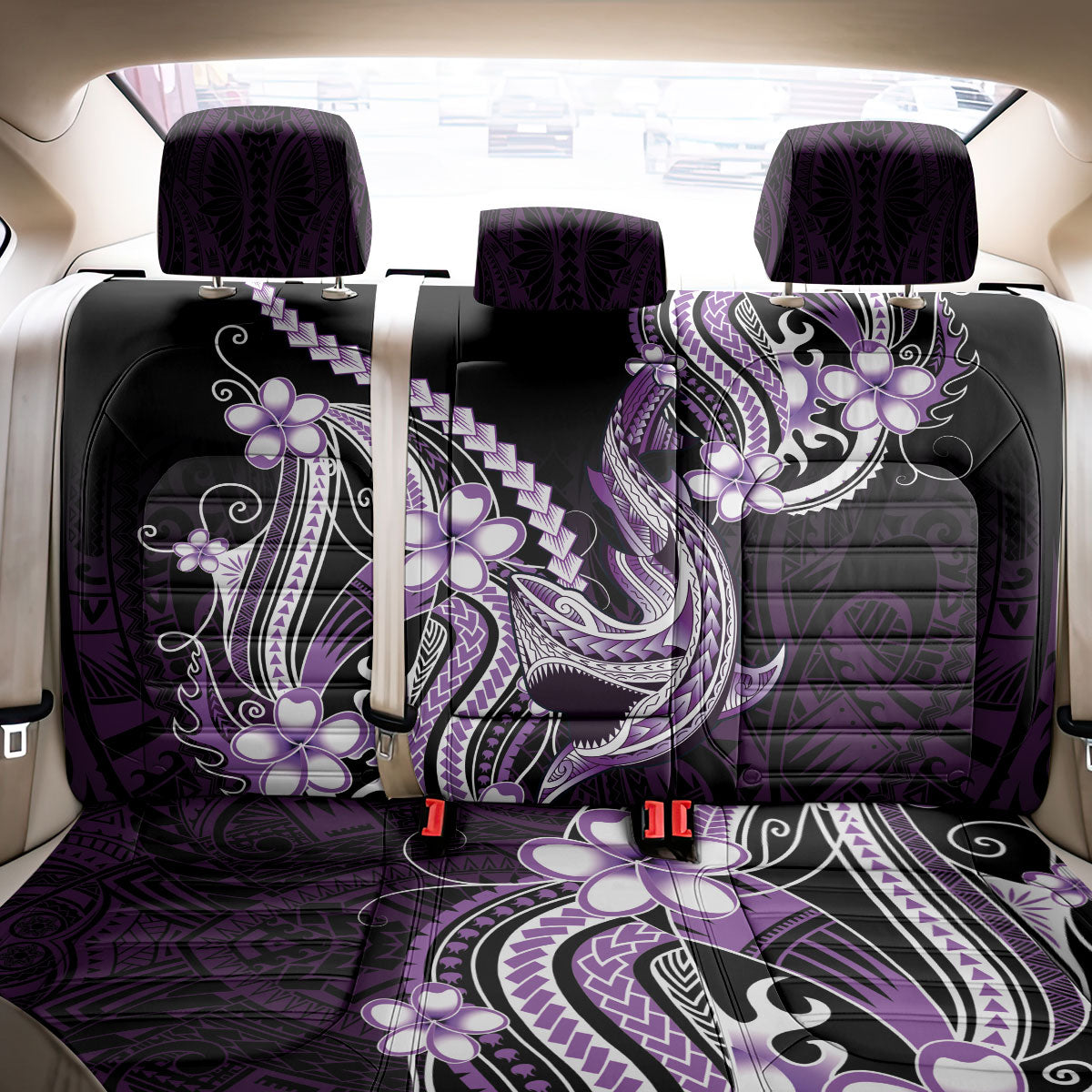 Purple Black Aloha Hawaii Back Car Seat Cover Polynesian Shark Tattoo Plumeria