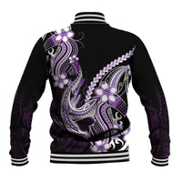 Purple Black Aloha Hawaii Baseball Jacket Polynesian Shark Tattoo Plumeria