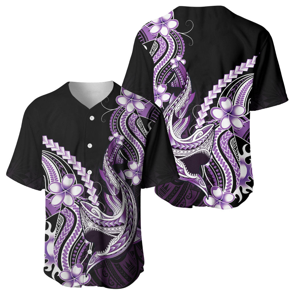 Purple Black Aloha Hawaii Baseball Jersey Polynesian Shark Tattoo Plumeria