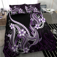 Purple Black Aloha Hawaii Bedding Set Polynesian Shark Tattoo Plumeria