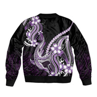 Purple Black Aloha Hawaii Bomber Jacket Polynesian Shark Tattoo Plumeria