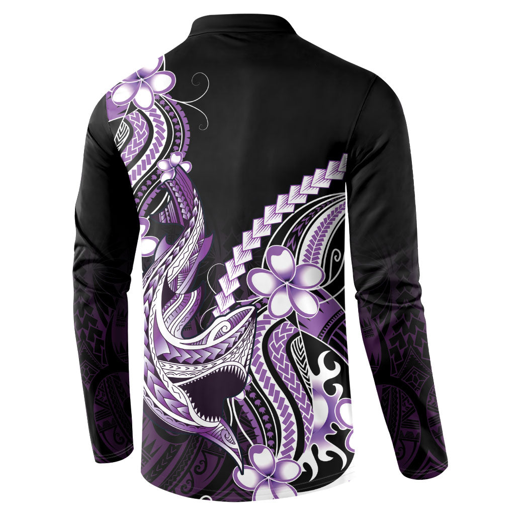 Purple Black Aloha Hawaii Button Sweatshirt Polynesian Shark Tattoo Plumeria