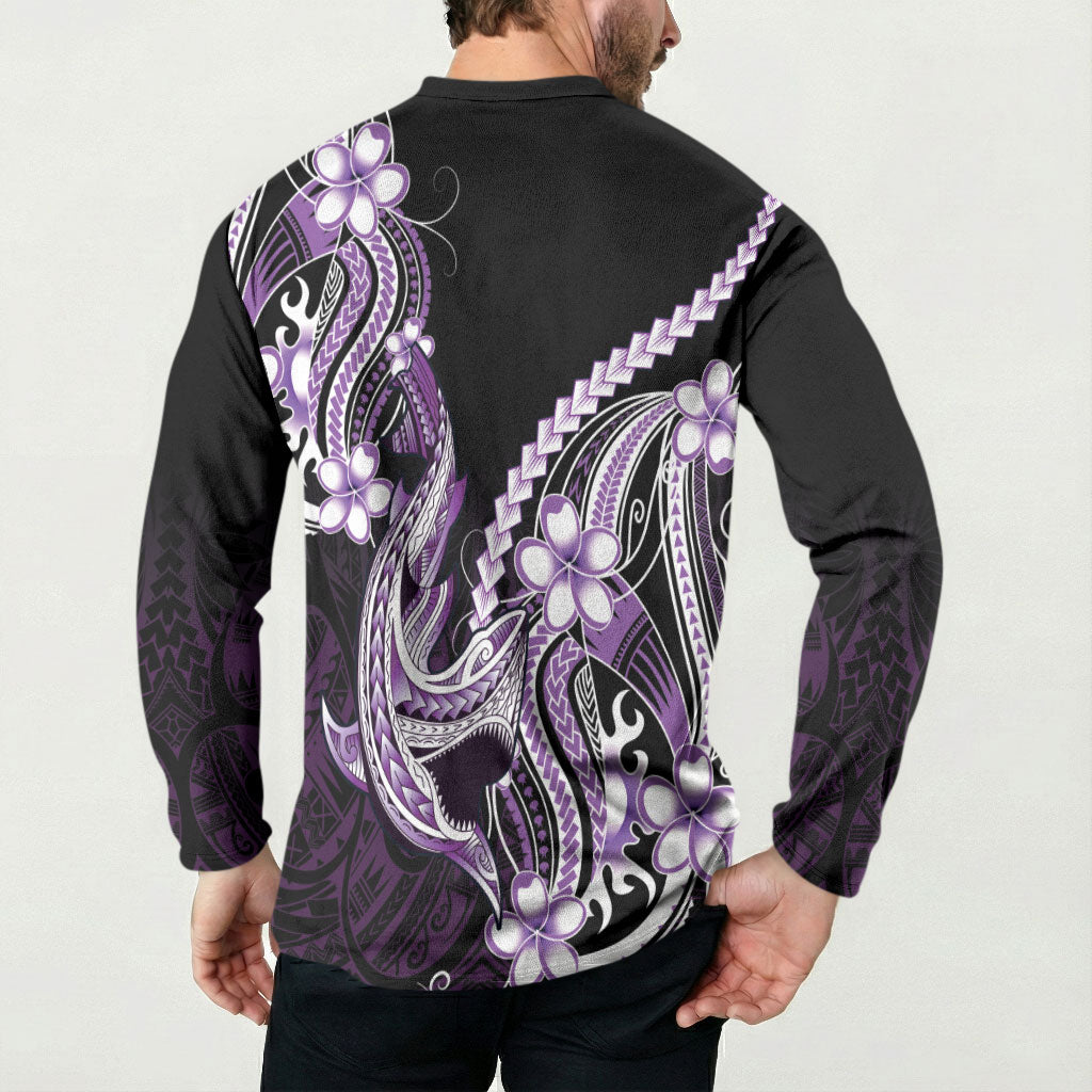 Purple Black Aloha Hawaii Button Sweatshirt Polynesian Shark Tattoo Plumeria