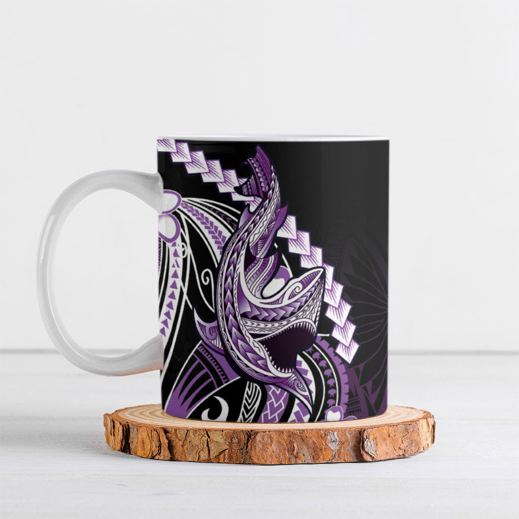 Purple Black Aloha Hawaii Ceramic Mug Polynesian Shark Tattoo Plumeria LT14 Purple - Polynesian Pride