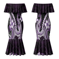 Purple Black Aloha Hawaii Couples Matching Mermaid Dress and Hawaiian Shirt Polynesian Shark Tattoo Plumeria LT14 - Polynesian Pride