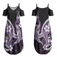 Purple Black Aloha Hawaii Couples Matching Summer Maxi Dress and Hawaiian Shirt Polynesian Shark Tattoo Plumeria LT14 - Polynesian Pride
