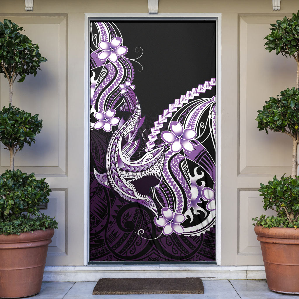 Purple Black Aloha Hawaii Door Cover Polynesian Shark Tattoo Plumeria