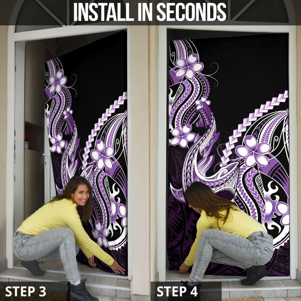 Purple Black Aloha Hawaii Door Cover Polynesian Shark Tattoo Plumeria