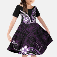 Purple Black Aloha Hawaii Family Matching Off The Shoulder Long Sleeve Dress and Hawaiian Shirt Polynesian Shark Tattoo Plumeria