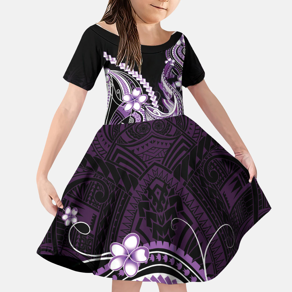 Purple Black Aloha Hawaii Family Matching Off Shoulder Maxi Dress and Hawaiian Shirt Polynesian Shark Tattoo Plumeria