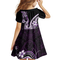 Purple Black Aloha Hawaii Family Matching Off Shoulder Short Dress and Hawaiian Shirt Polynesian Shark Tattoo Plumeria
