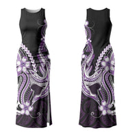 Purple Black Aloha Hawaii Family Matching Tank Maxi Dress and Hawaiian Shirt Polynesian Shark Tattoo Plumeria LT14 Mom's Dress Purple - Polynesian Pride