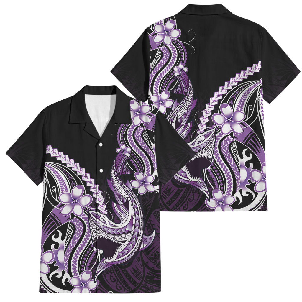 Purple Black Aloha Hawaii Family Matching Tank Maxi Dress and Hawaiian Shirt Polynesian Shark Tattoo Plumeria LT14 Dad's Shirt - Short Sleeve Purple - Polynesian Pride