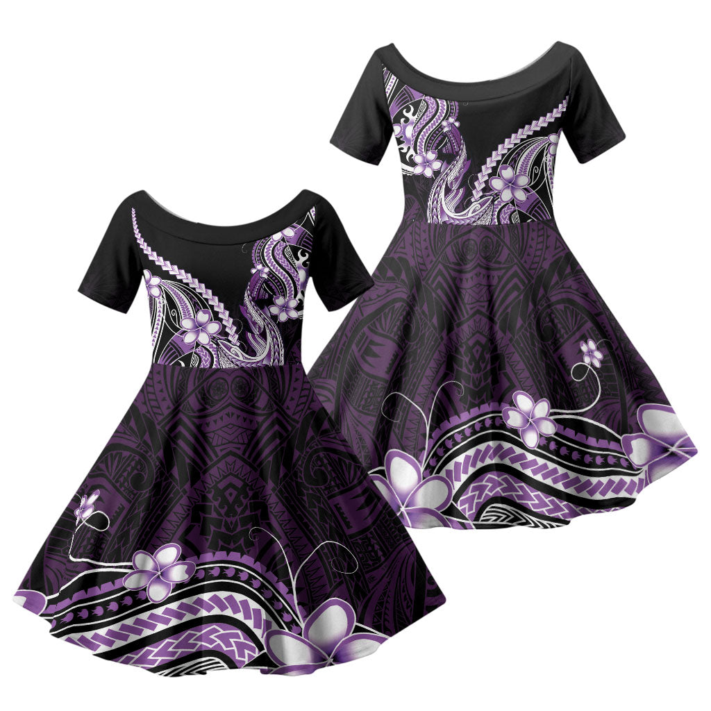 Purple Black Aloha Hawaii Family Matching Tank Maxi Dress and Hawaiian Shirt Polynesian Shark Tattoo Plumeria LT14 Daughter's Dress Purple - Polynesian Pride