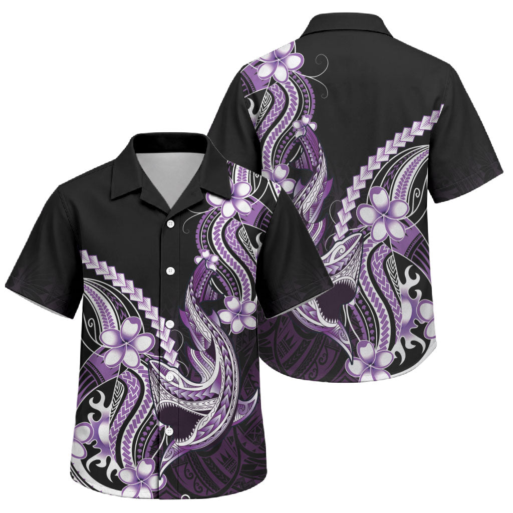Purple Black Aloha Hawaii Family Matching Tank Maxi Dress and Hawaiian Shirt Polynesian Shark Tattoo Plumeria LT14 Son's Shirt Purple - Polynesian Pride