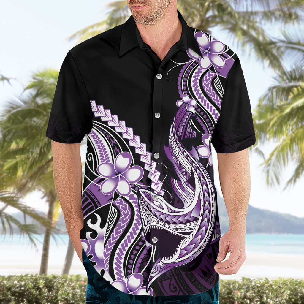 Purple Black Aloha Hawaii Hawaiian Shirt Polynesian Shark Tattoo Plumeria