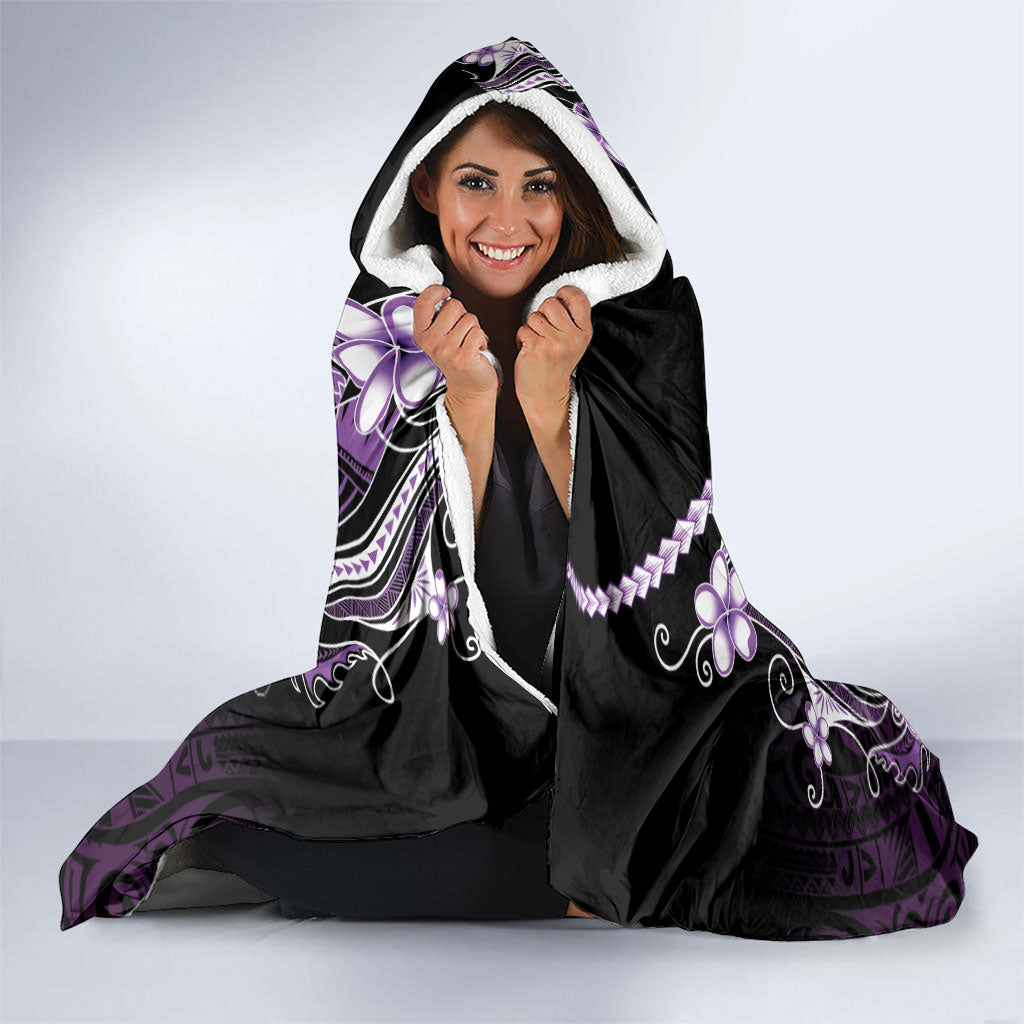 Purple Black Aloha Hawaii Hooded Blanket Polynesian Shark Tattoo Plumeria