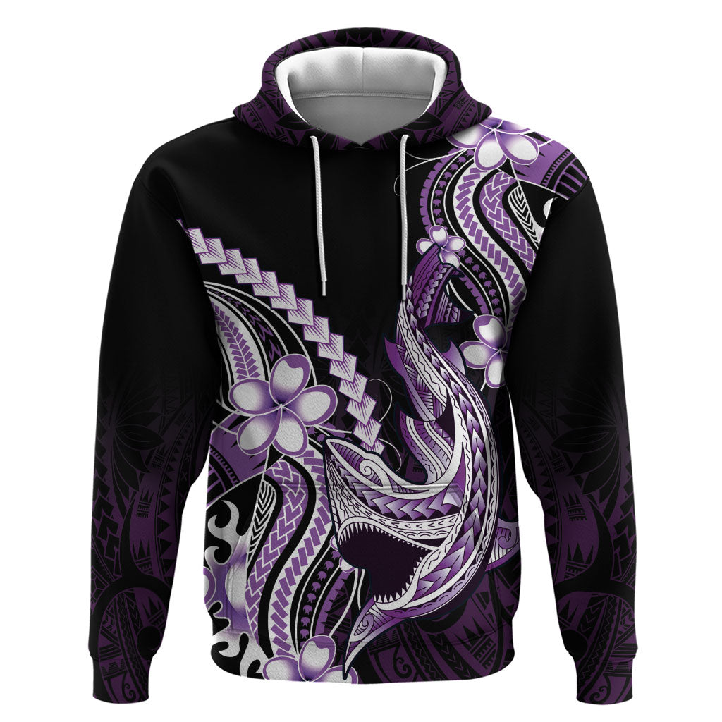 Purple Black Aloha Hawaii Hoodie Polynesian Shark Tattoo Plumeria