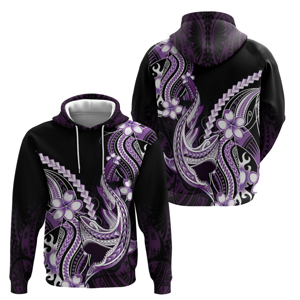 Purple Black Aloha Hawaii Hoodie Polynesian Shark Tattoo Plumeria