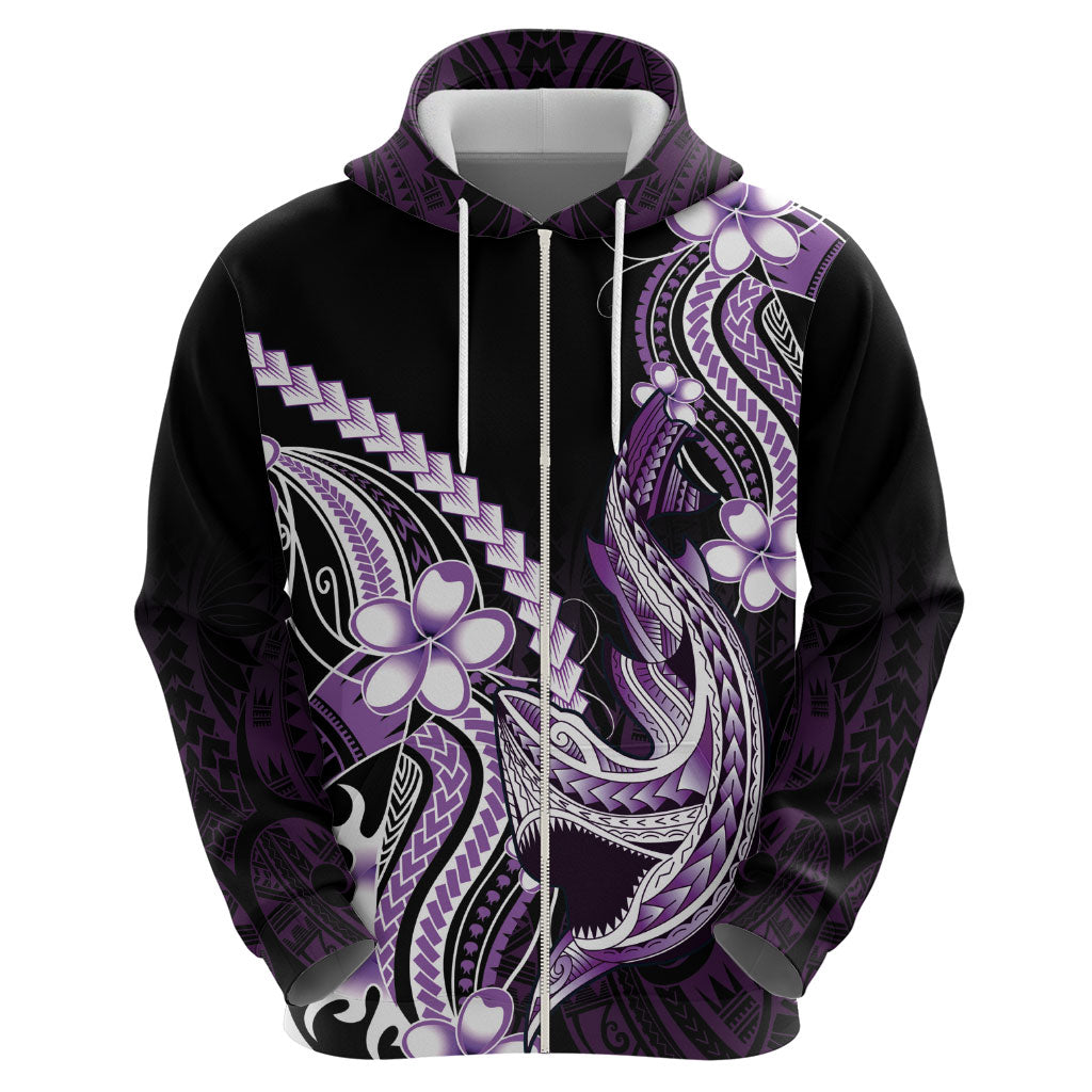 Purple Black Aloha Hawaii Hoodie Polynesian Shark Tattoo Plumeria