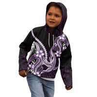 Purple Black Aloha Hawaii Kid Hoodie Polynesian Shark Tattoo Plumeria