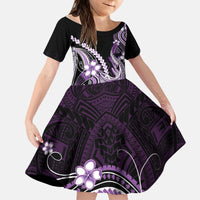 Purple Black Aloha Hawaii Kid Short Sleeve Dress Polynesian Shark Tattoo Plumeria