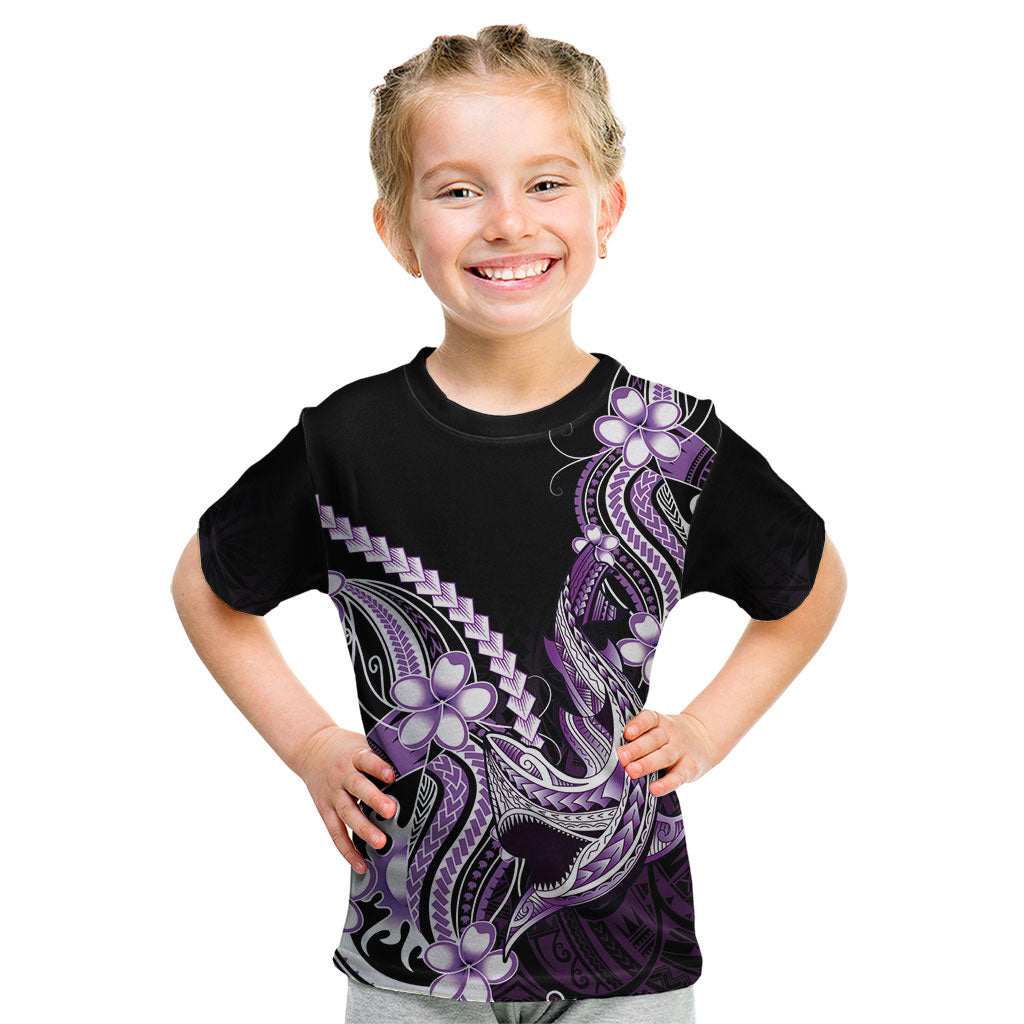 Purple Black Aloha Hawaii Kid T Shirt Polynesian Shark Tattoo Plumeria LT14 Purple - Polynesian Pride