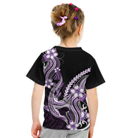 Purple Black Aloha Hawaii Kid T Shirt Polynesian Shark Tattoo Plumeria