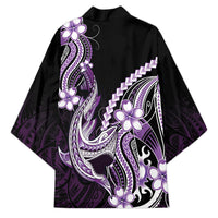 Purple Black Aloha Hawaii Kimono Polynesian Shark Tattoo Plumeria