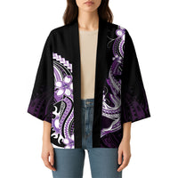 Purple Black Aloha Hawaii Kimono Polynesian Shark Tattoo Plumeria