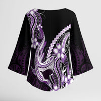Purple Black Aloha Hawaii Kimono Sleeve Blouse Polynesian Shark Tattoo Plumeria