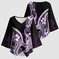 Purple Black Aloha Hawaii Kimono Sleeve Blouse Polynesian Shark Tattoo Plumeria