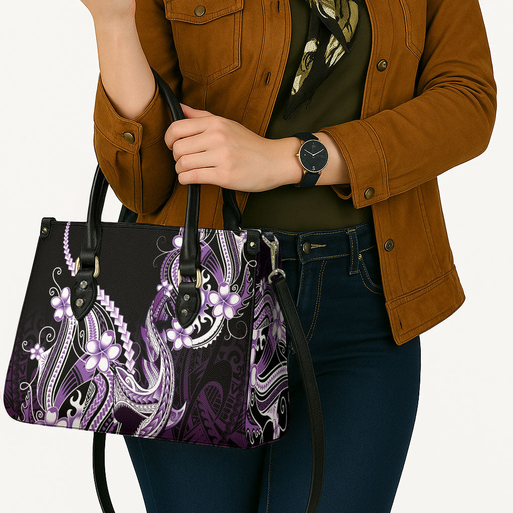 Purple Black Aloha Hawaii Leather Bag Polynesian Shark Tattoo Plumeria