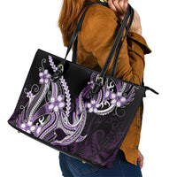 Purple Black Aloha Hawaii Leather Tote Bag Polynesian Shark Tattoo Plumeria
