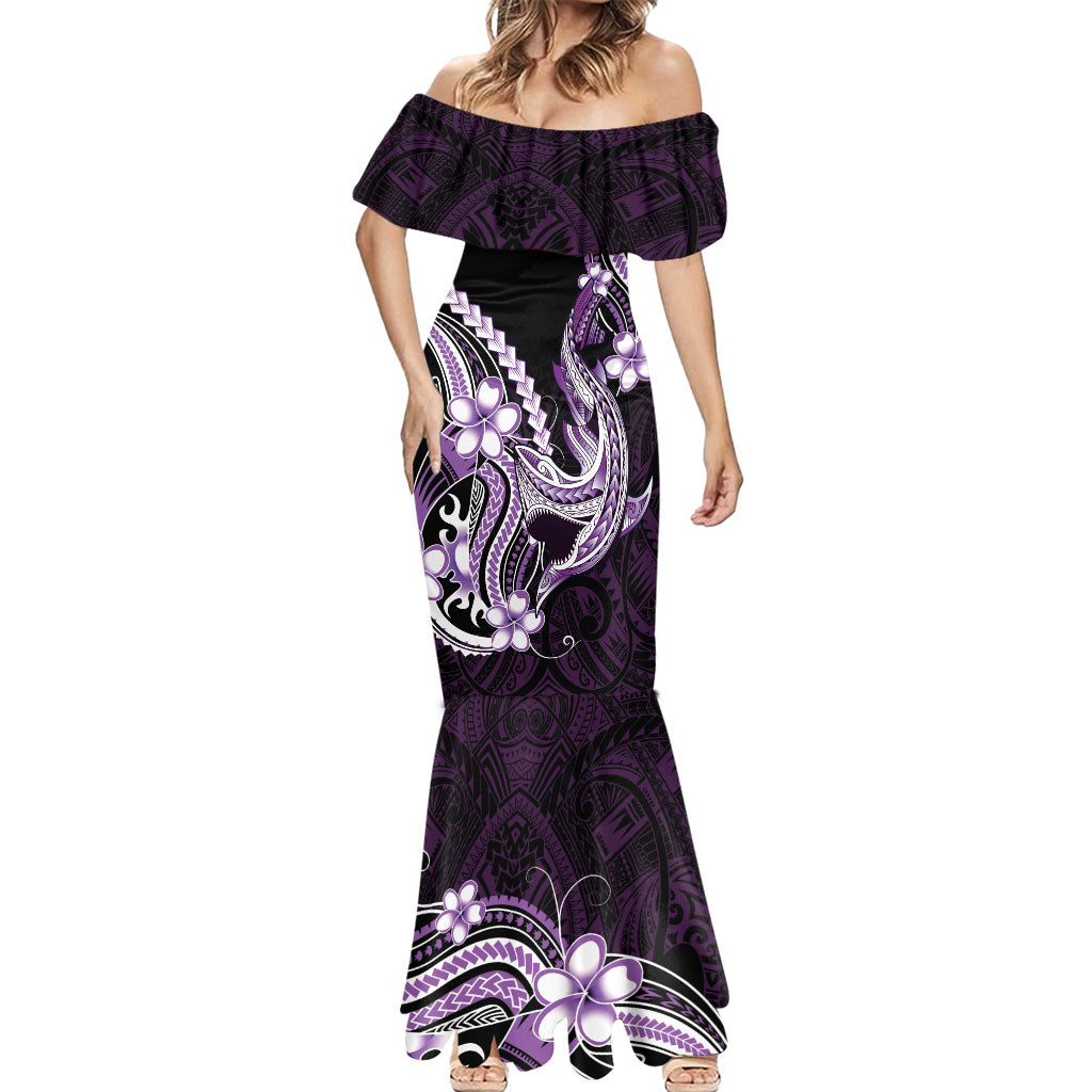 Purple Black Aloha Hawaii Mermaid Dress Polynesian Shark Tattoo Plumeria
