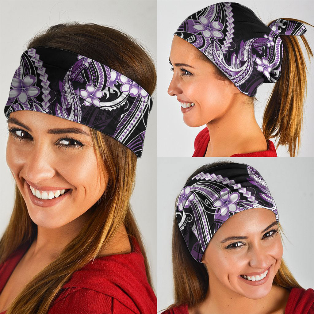 Purple Black Aloha Hawaii Neck Gaiter Polynesian Shark Tattoo Plumeria