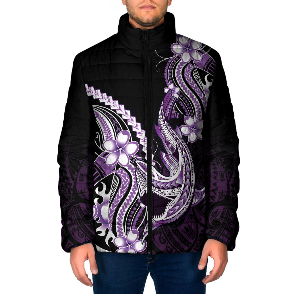 Purple Black Aloha Hawaii Padded Jacket Polynesian Shark Tattoo Plumeria LT14 Men Purple - Polynesian Pride