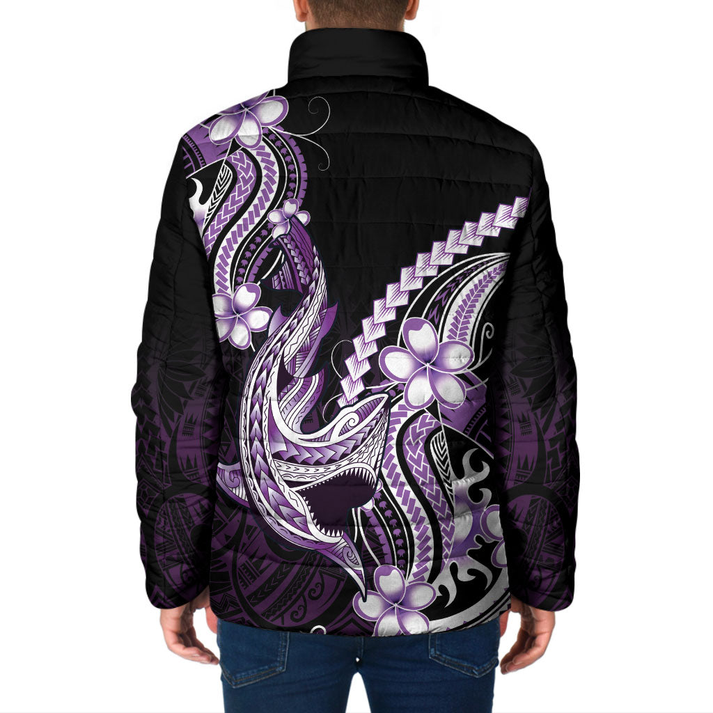 Purple Black Aloha Hawaii Padded Jacket Polynesian Shark Tattoo Plumeria