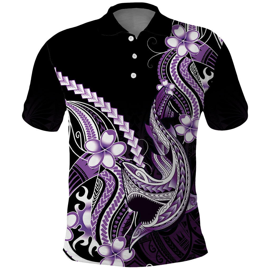 Purple Black Aloha Hawaii Polo Shirt Polynesian Shark Tattoo Plumeria LT14 Purple - Polynesian Pride