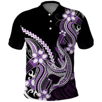 Purple Black Aloha Hawaii Polo Shirt Polynesian Shark Tattoo Plumeria