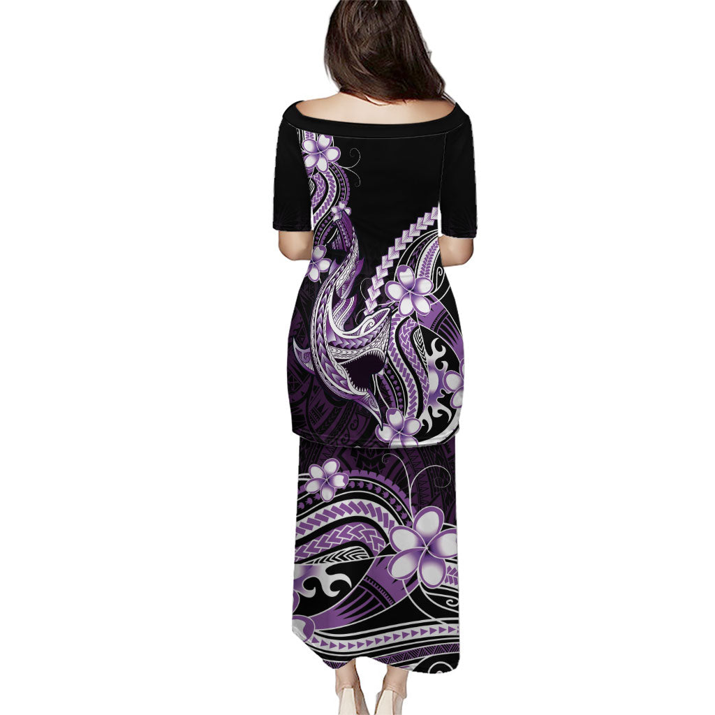 Purple Black Aloha Hawaii Puletasi Polynesian Shark Tattoo Plumeria
